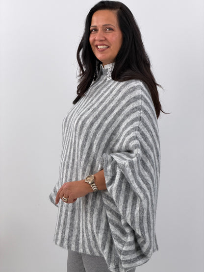Pullover in meliertem Grau mit lässigem Streifenlook (40-46)