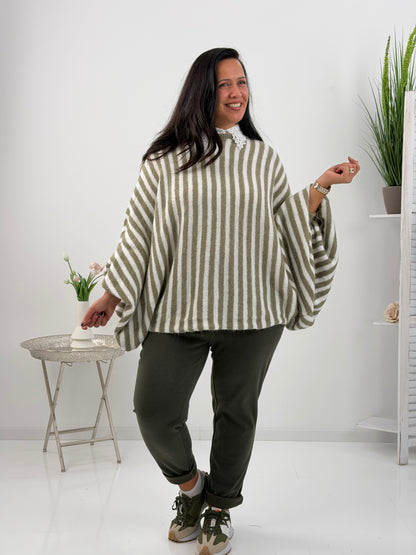 Pullover in angesagtem Khaki mit Streifenmuster (40-46)