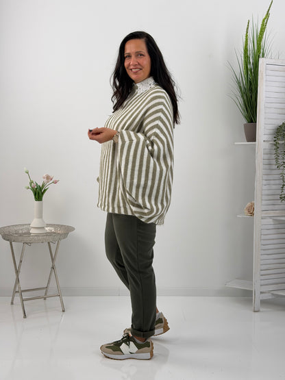 Pullover in angesagtem Khaki mit Streifenmuster (40-46)