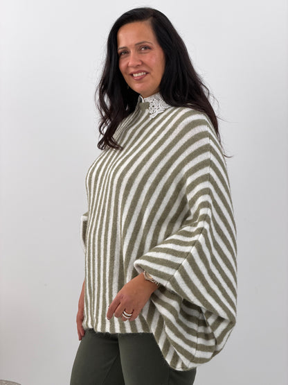 Pullover in angesagtem Khaki mit Streifenmuster (40-46)