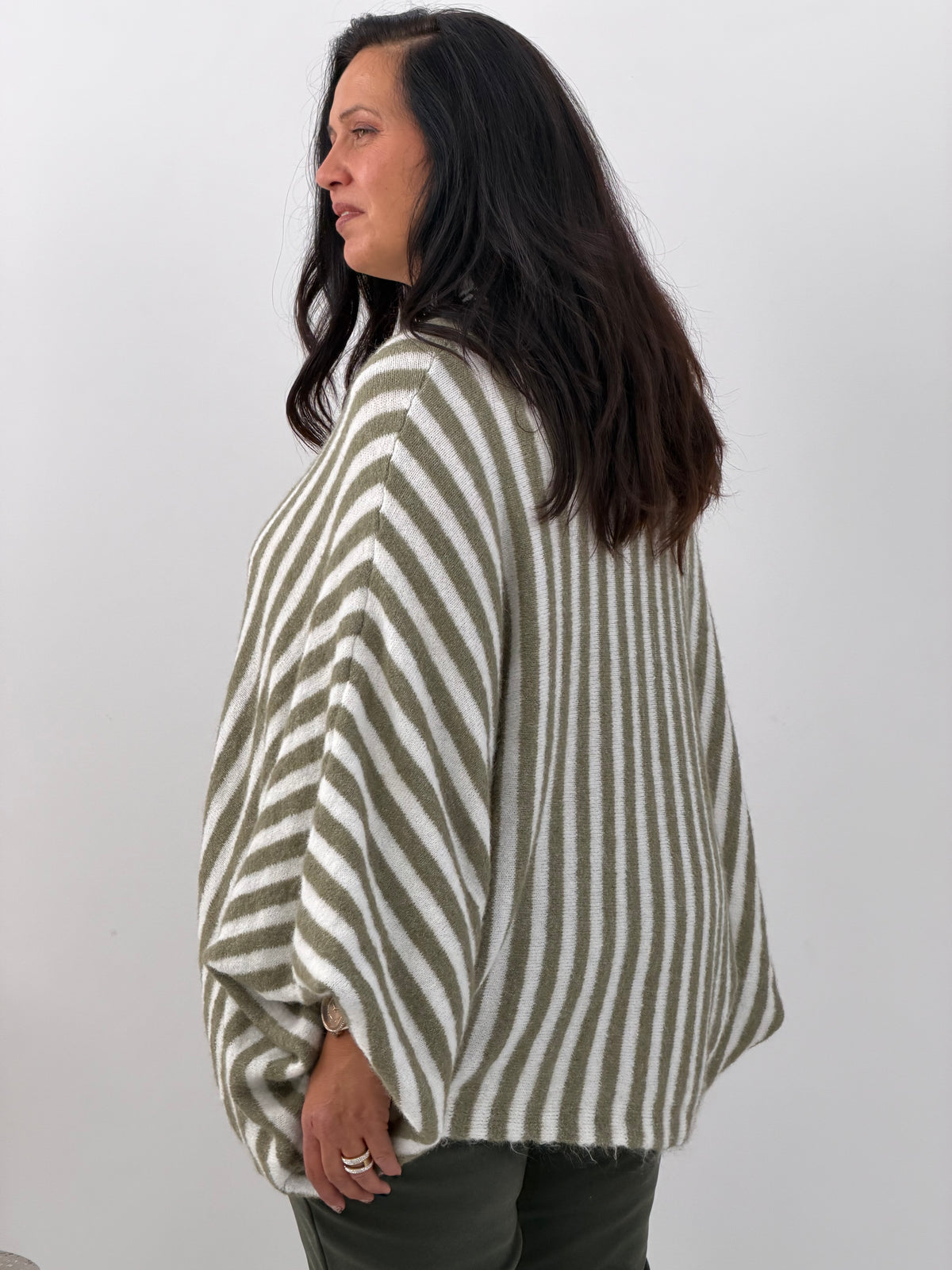 Pullover in angesagtem Khaki mit Streifenmuster (40-46)