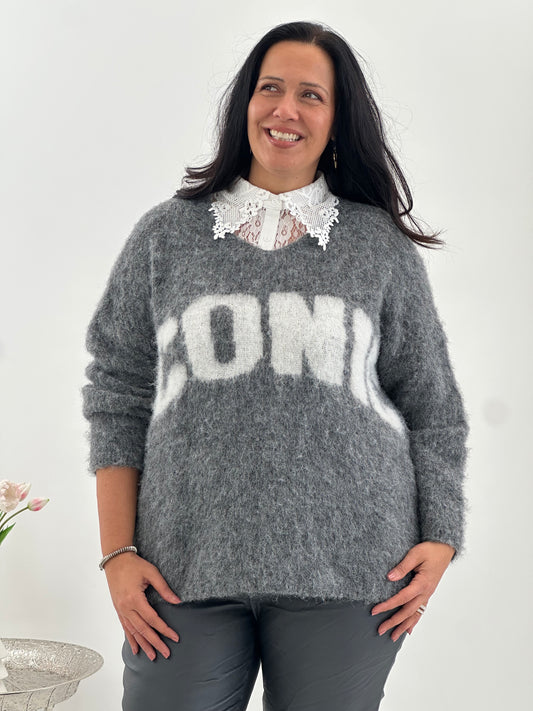 Pullover in modernen Grau mit ausdrucksstarker Optik (38-44)