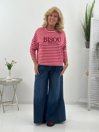 Auffälliges Sweatshirt in einer schönen Rot-Rosa-Kombination (38-42/44)