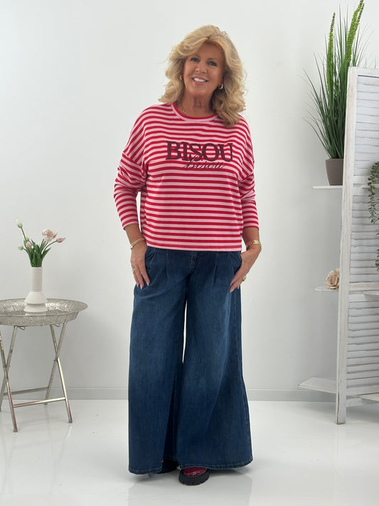 Auffälliges Sweatshirt in einer schönen Rot-Rosa-Kombination (38-42/44)