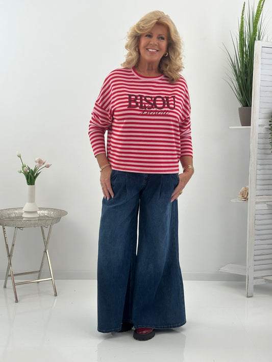 Marlene-Jeans in Middle-Blue mit modischer Bundfalte (S,M,L,XL)