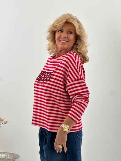 Auffälliges Sweatshirt in einer schönen Rot-Rosa-Kombination (38-42/44)