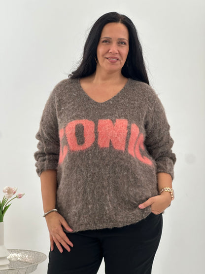 Pullover in warmem Braun mit ausdrucksstarker Optik (38-44)