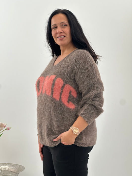 Pullover in warmem Braun mit ausdrucksstarker Optik (38-44)