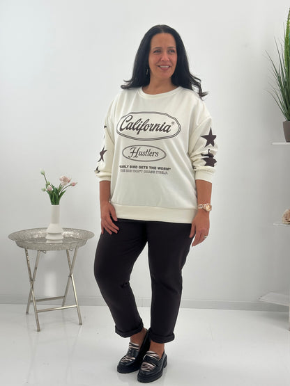 Sweatshirt in harmonischem Ecru-Schoko (40-44)