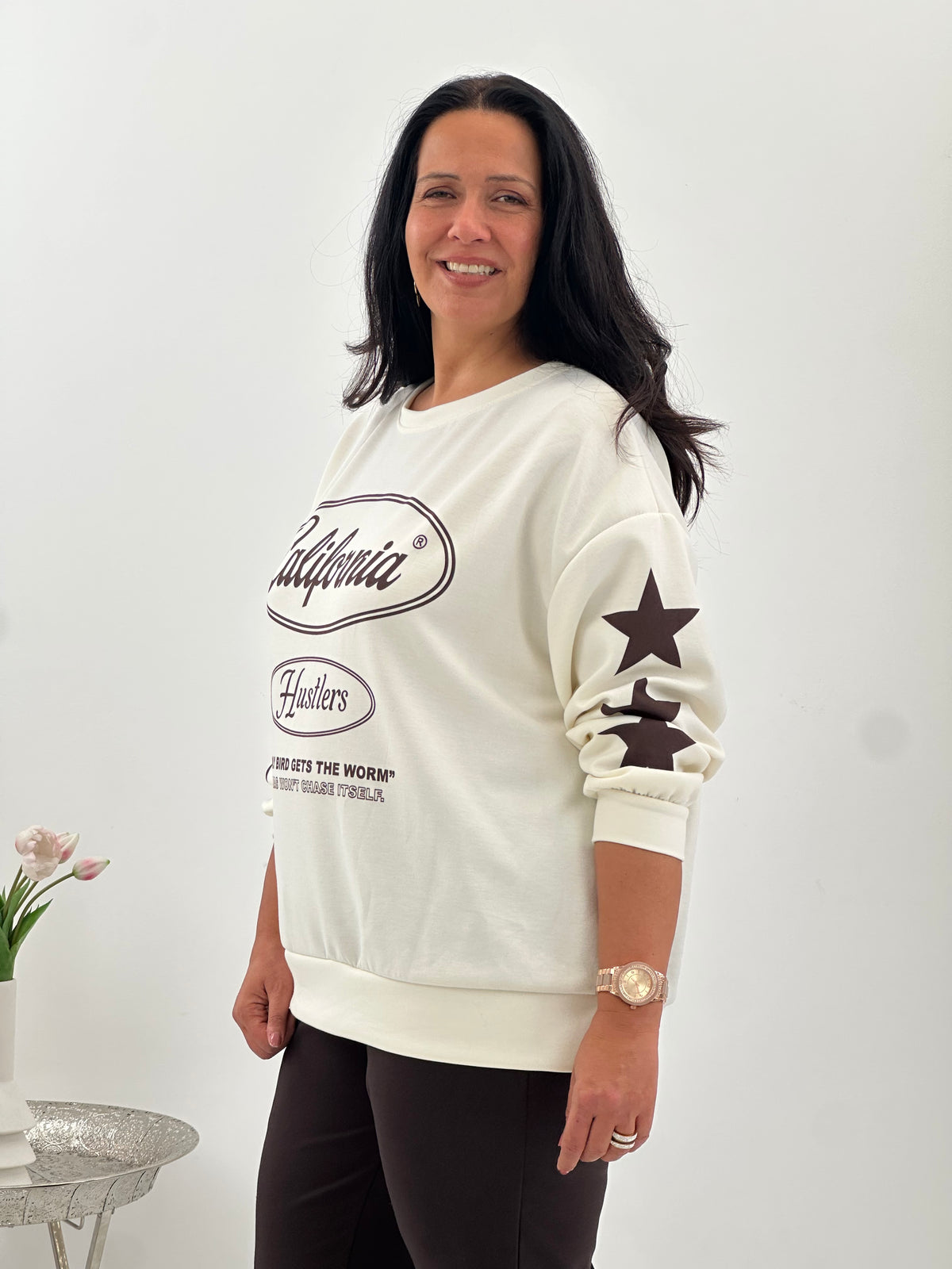 Sweatshirt in harmonischem Ecru-Schoko (40-44)