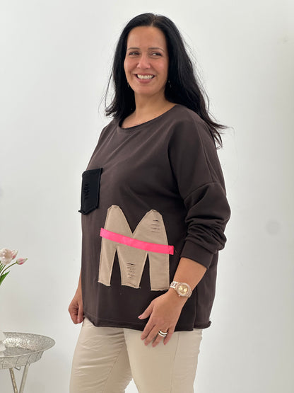 Sweatshirt in Schoko mit leuchtenden Neon-Akzenten (40-44)