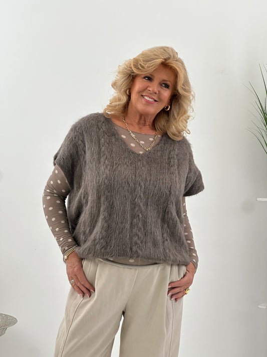 Basic-Shirt in Taupe-Creme mit stilvollem Print (36-40)