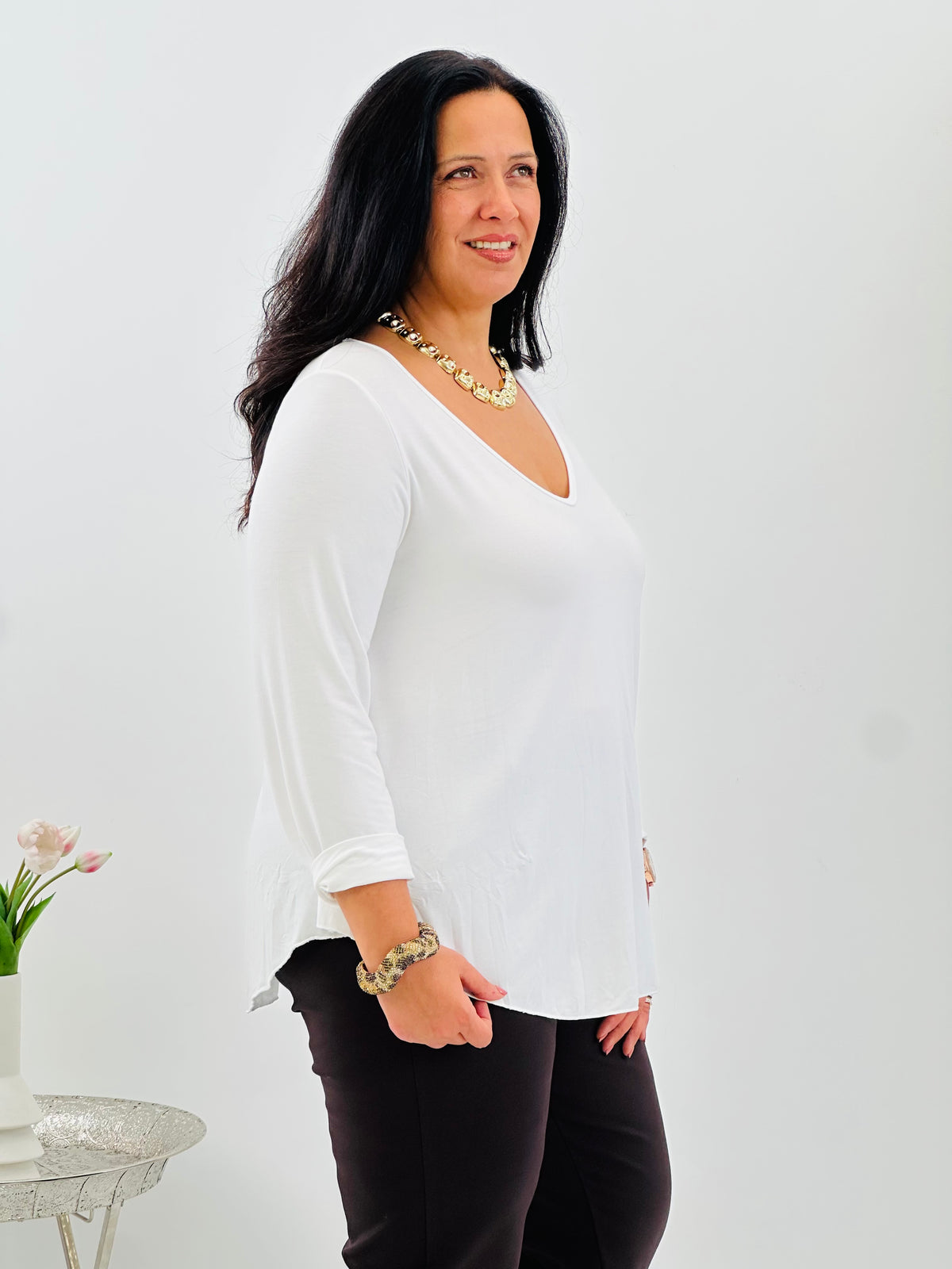 Langarmshirt in strahlendem Weiß (38-42+)