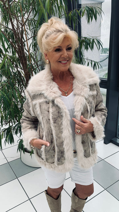 Jeans-Pelz-Jacke in Beige (38-42+)