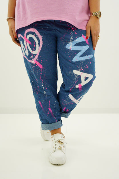 Joggpant "No" (44-48) jeansblau