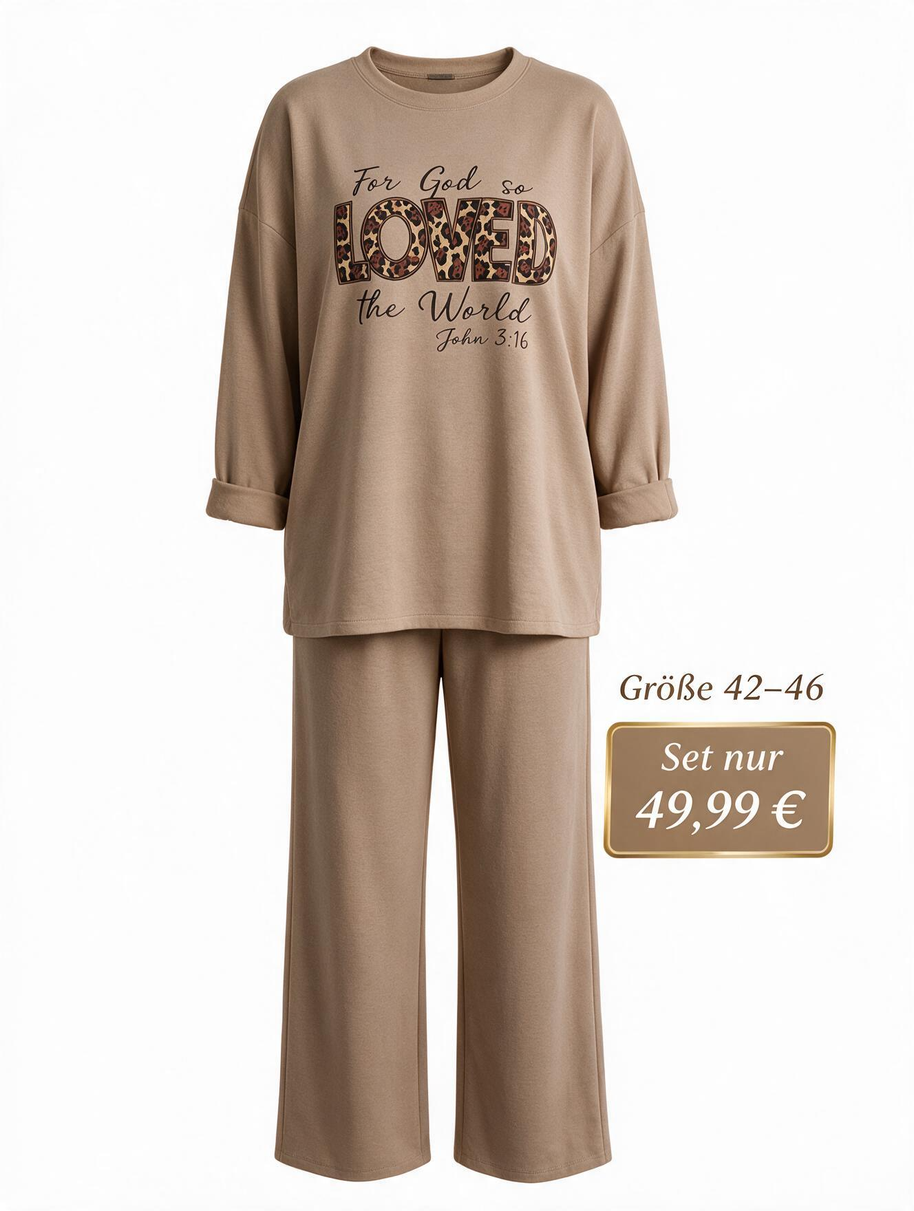 Stilvoller zweiteiliger Anzug in Beige Hose und Oberteil (42-46)