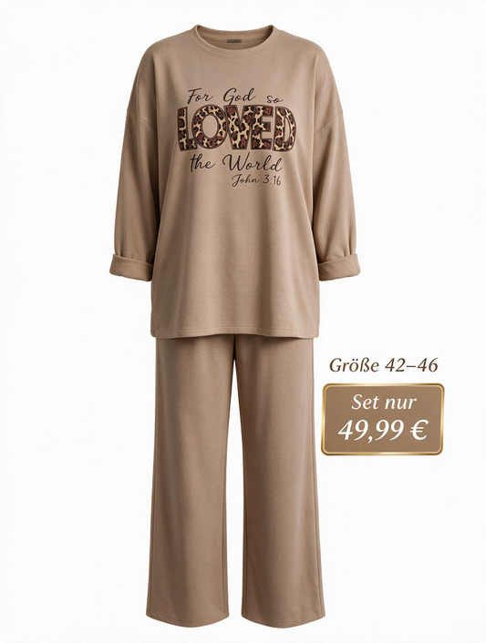 Stilvoller zweiteiliger Anzug in Beige Hose und Oberteil (42-46)
