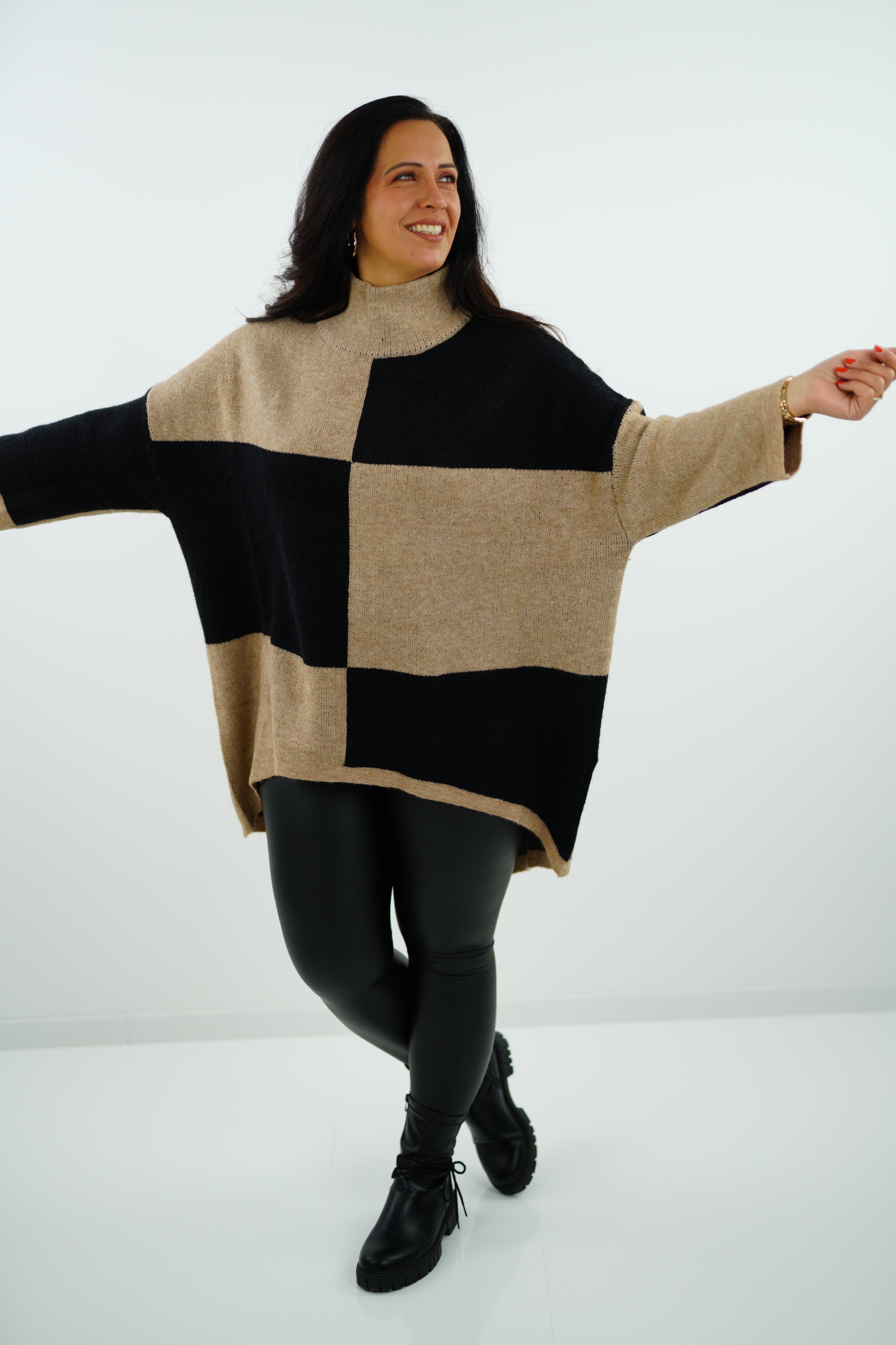 Strickpullover "Sina" (42-46+) cappuccino-schwarz